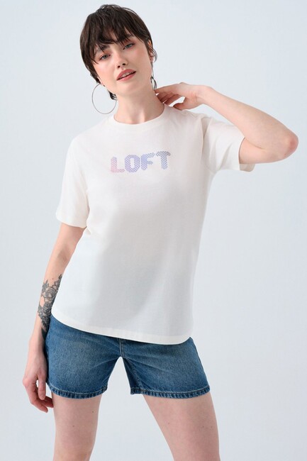 Kadın Tişört LF2039149 Ekru (1)