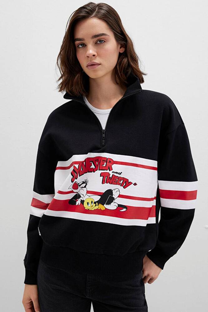 Kadın Tom And Jerry Baskılı Sweat 1S10472-900 Siyah 