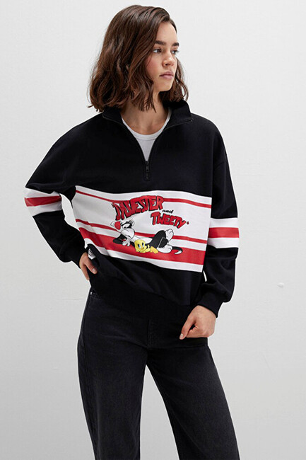 Kadın Tom And Jerry Baskılı Sweat 1S10472-900 Siyah (3)
