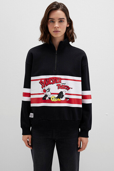 Kadın Tom And Jerry Baskılı Sweat 1S10472-900 Siyah - Thumbnail