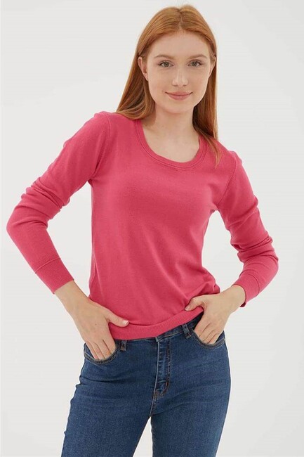 Kadın U Yaka Kazak 24K0779K1 Fuşya (3)