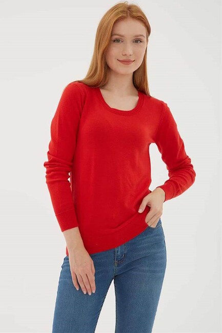 Kadın U Yaka Kazak 24K0779K1 Kırmızı (3)