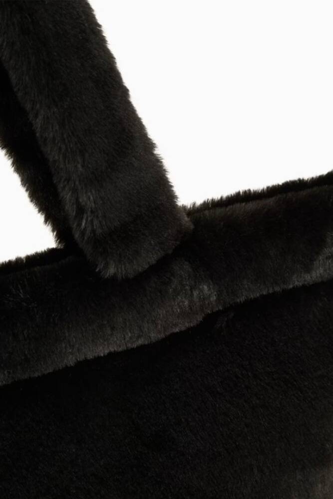 Kadın Up Faux Fur Omuz Çantası 091712-01 Siyah 