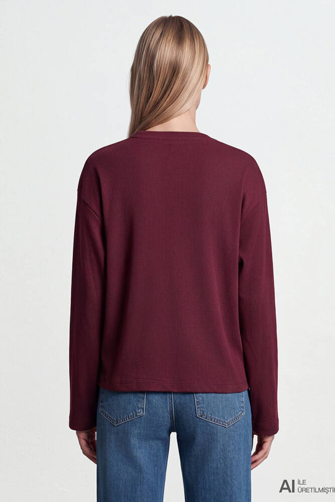 Kadın Uzun Kollu Basic Tişört 1620070-70422 Bordo  - 6