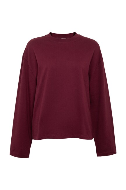 Kadın Uzun Kollu Basic Tişört 1620070-70422 Bordo  - 8