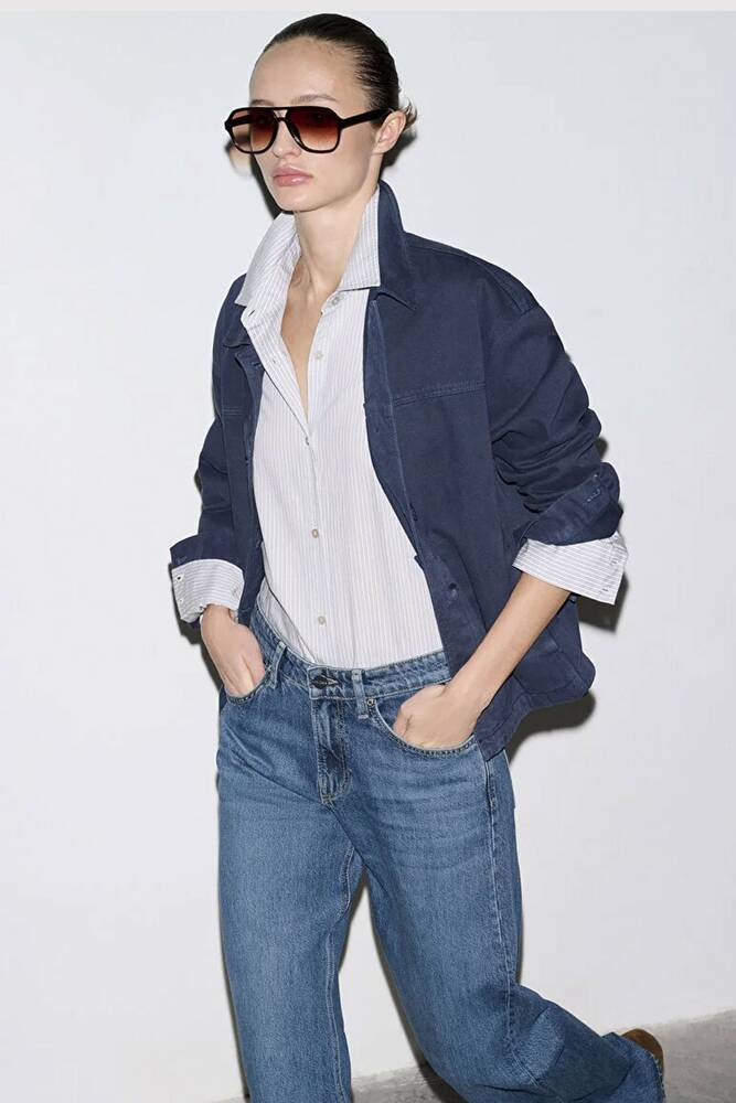 Kadın Uzun Kollu Cep Detaylı Gömlek 1211424-70487 Lacivert 