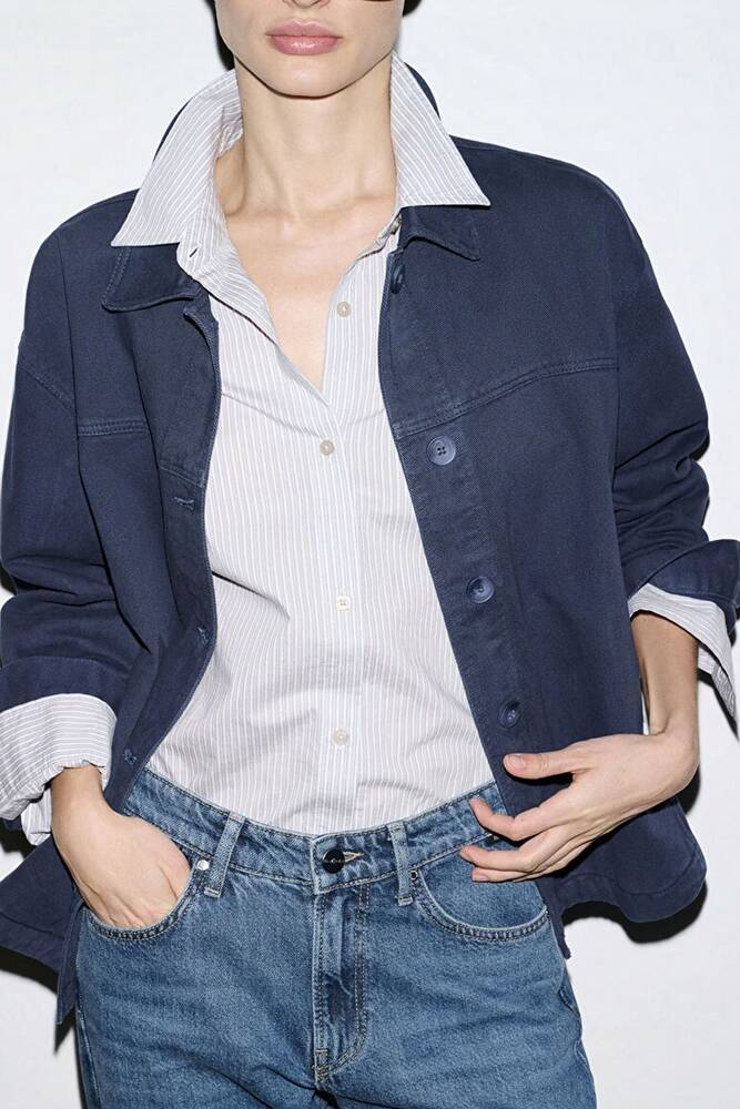 Kadın Uzun Kollu Cep Detaylı Gömlek 1211424-70487 Lacivert 