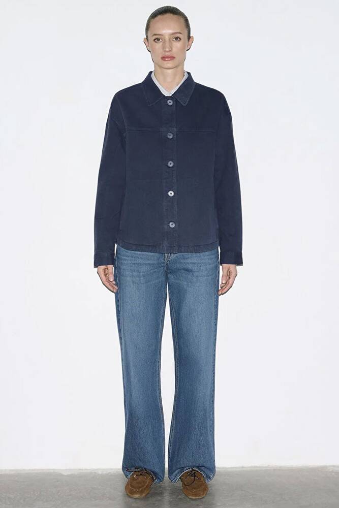 Kadın Uzun Kollu Cep Detaylı Gömlek 1211424-70487 Lacivert 