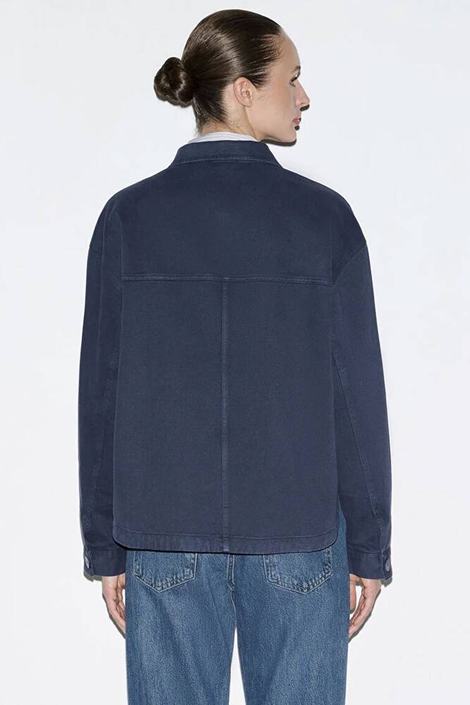 Kadın Uzun Kollu Cep Detaylı Gömlek 1211424-70487 Lacivert 