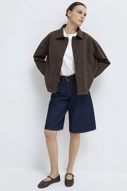 Kadın Uzun Kollu Cep Detaylı Gömlek 1211424-71603 Kahve (1)