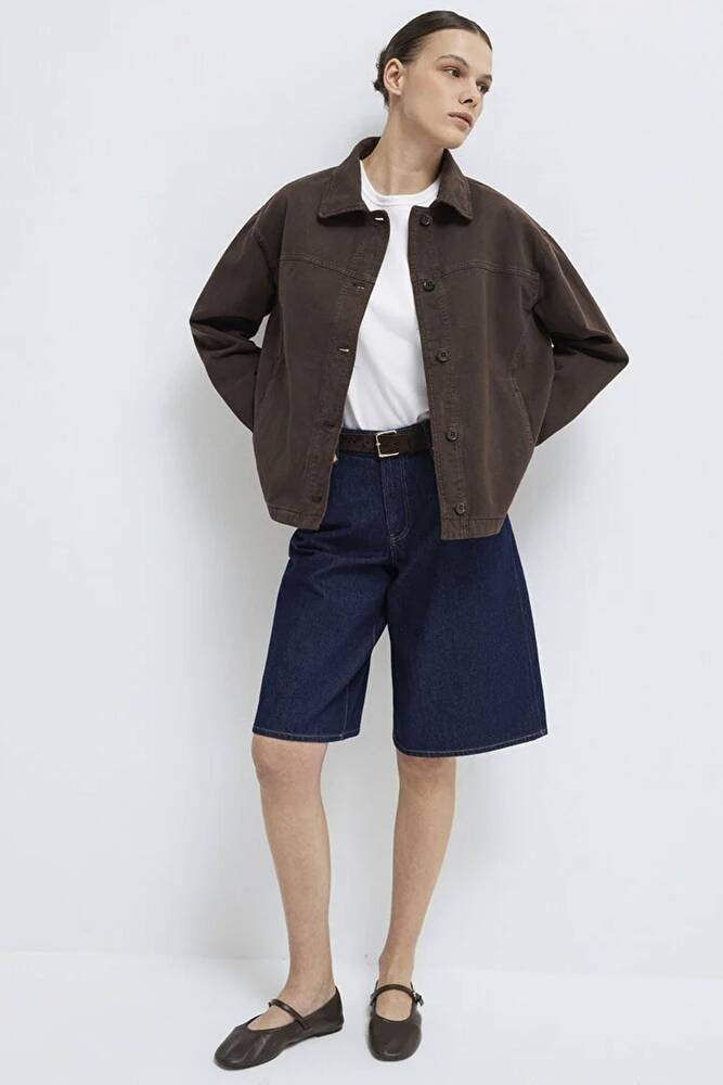 Kadın Uzun Kollu Cep Detaylı Gömlek 1211424-71603 Kahve 