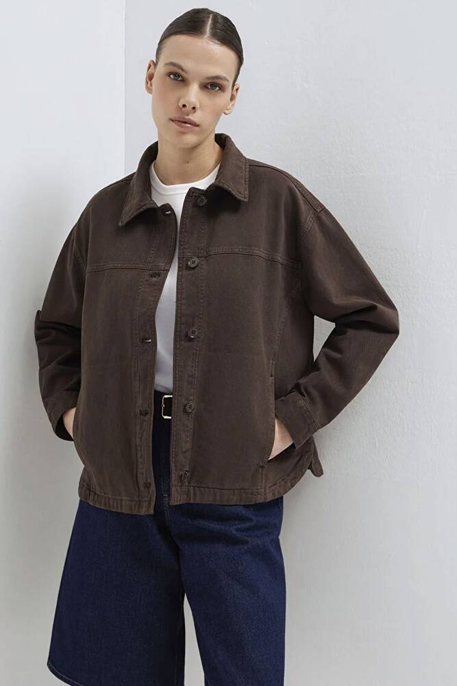 Kadın Uzun Kollu Cep Detaylı Gömlek 1211424-71603 Kahve 