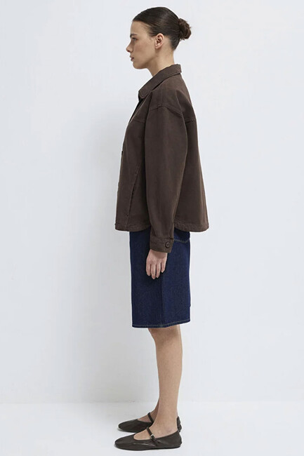 Kadın Uzun Kollu Cep Detaylı Gömlek 1211424-71603 Kahve (3)