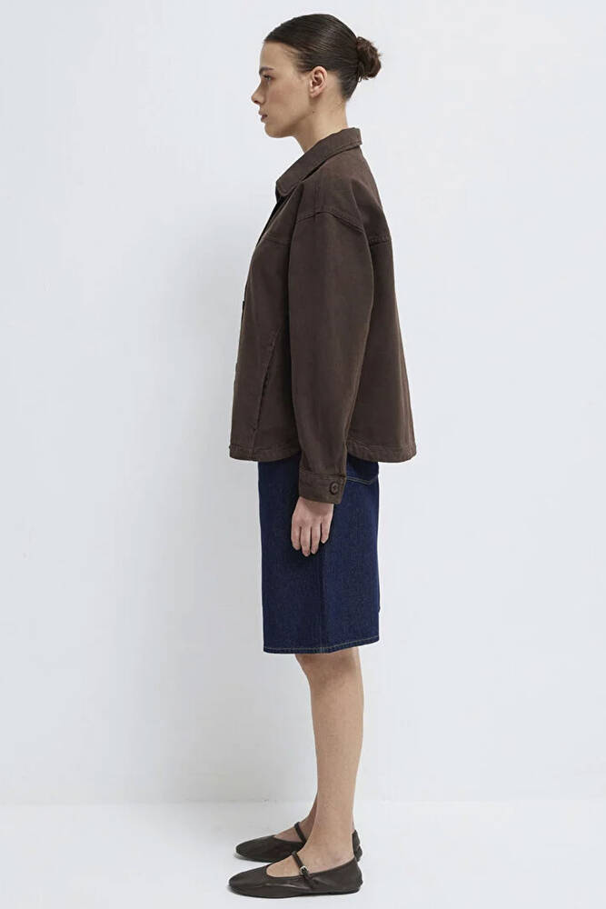 Kadın Uzun Kollu Cep Detaylı Gömlek 1211424-71603 Kahve 