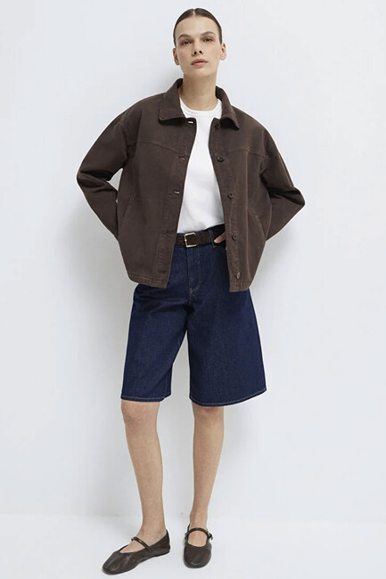 Kadın Uzun Kollu Cep Detaylı Gömlek 1211424-71603 Kahve - Thumbnail