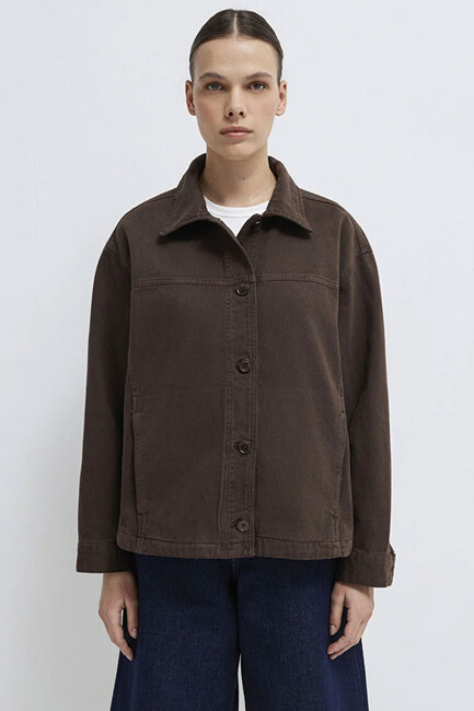 Kadın Uzun Kollu Cep Detaylı Gömlek 1211424-71603 Kahve - Thumbnail