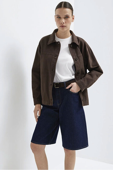 Kadın Uzun Kollu Cep Detaylı Gömlek 1211424-71603 Kahve - Thumbnail