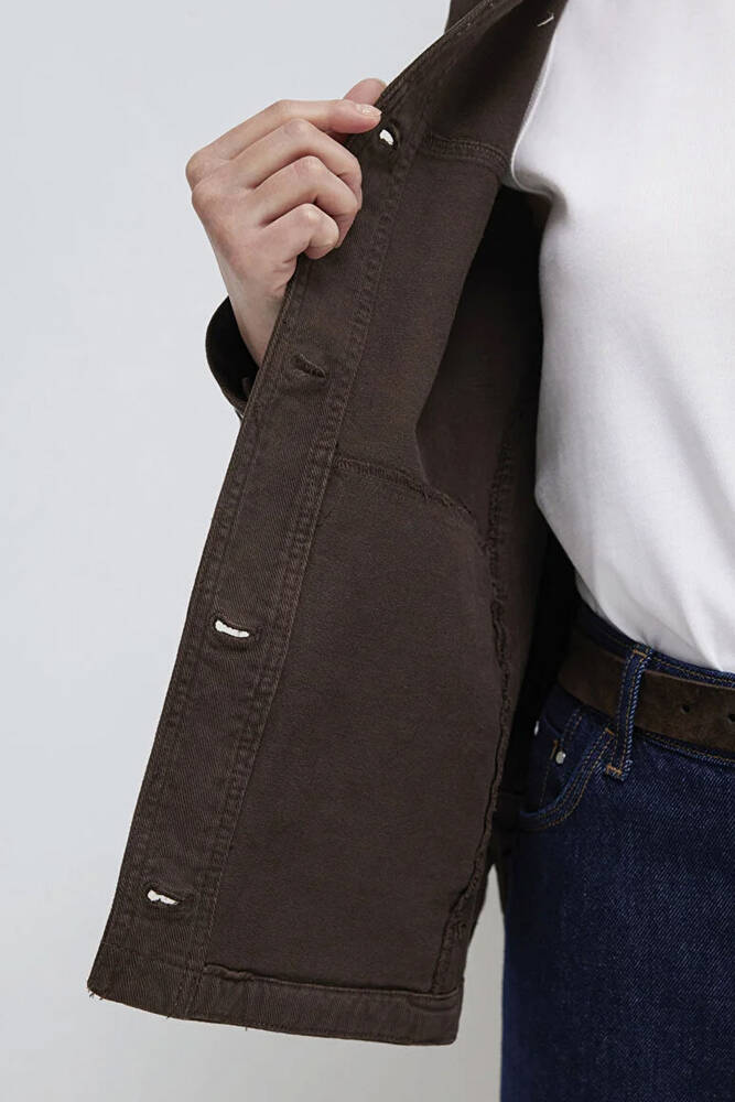 Kadın Uzun Kollu Cep Detaylı Gömlek 1211424-71603 Kahve 