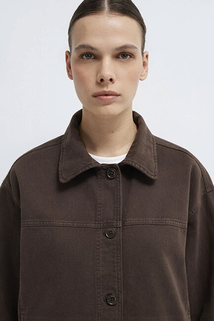 Kadın Uzun Kollu Cep Detaylı Gömlek 1211424-71603 Kahve - Thumbnail