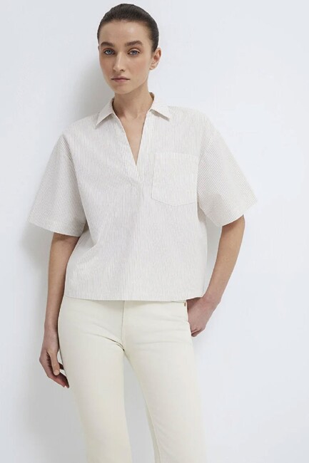Kadın Uzun Kollu Dokuma Bluz 1211377-82759 Ekru (1)