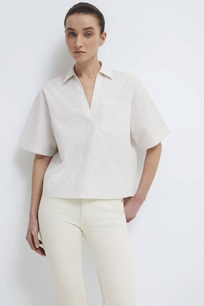 Kadın Uzun Kollu Dokuma Bluz 1211377-82759 Ekru 