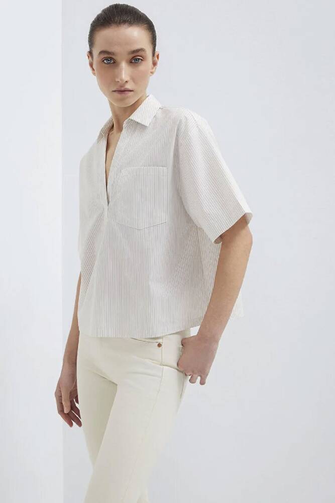 Kadın Uzun Kollu Dokuma Bluz 1211377-82759 Ekru 