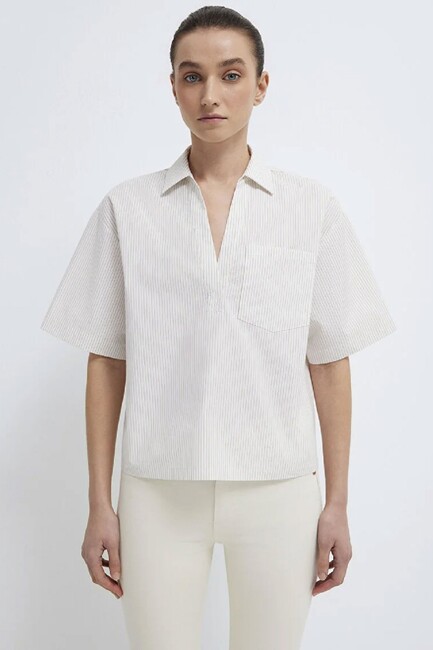 Kadın Uzun Kollu Dokuma Bluz 1211377-82759 Ekru - Thumbnail