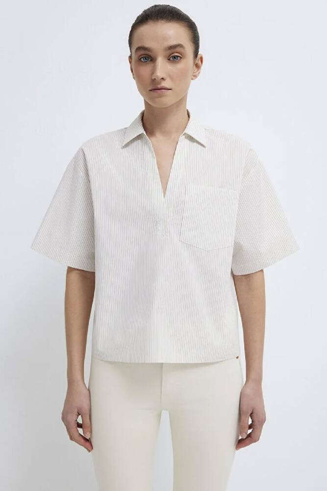 Kadın Uzun Kollu Dokuma Bluz 1211377-82759 Ekru 