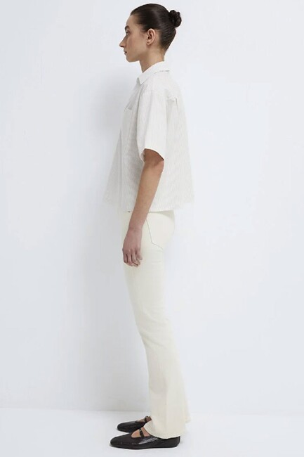 Kadın Uzun Kollu Dokuma Bluz 1211377-82759 Ekru - Thumbnail