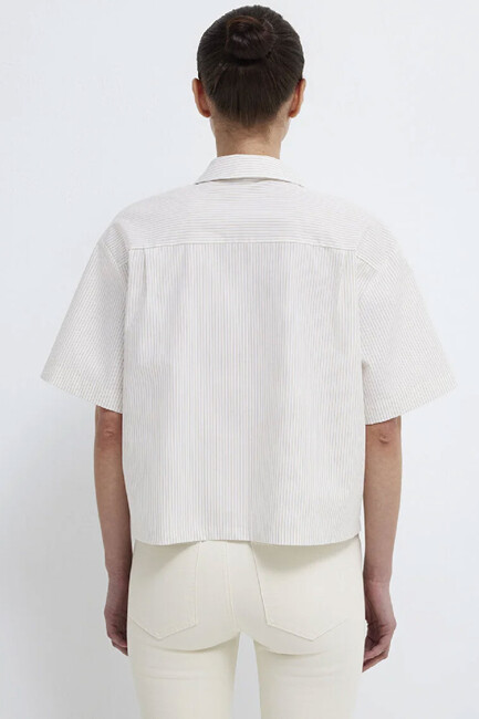 Kadın Uzun Kollu Dokuma Bluz 1211377-82759 Ekru - Thumbnail