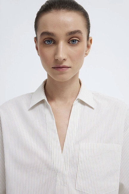 Kadın Uzun Kollu Dokuma Bluz 1211377-82759 Ekru - Thumbnail