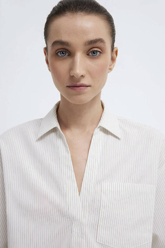 Kadın Uzun Kollu Dokuma Bluz 1211377-82759 Ekru 