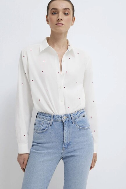 Kadın Uzun Kollu Dokuma Gömlek 1210610-91381 Beyaz (1)