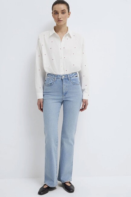 Kadın Uzun Kollu Dokuma Gömlek 1210610-91381 Beyaz (2)