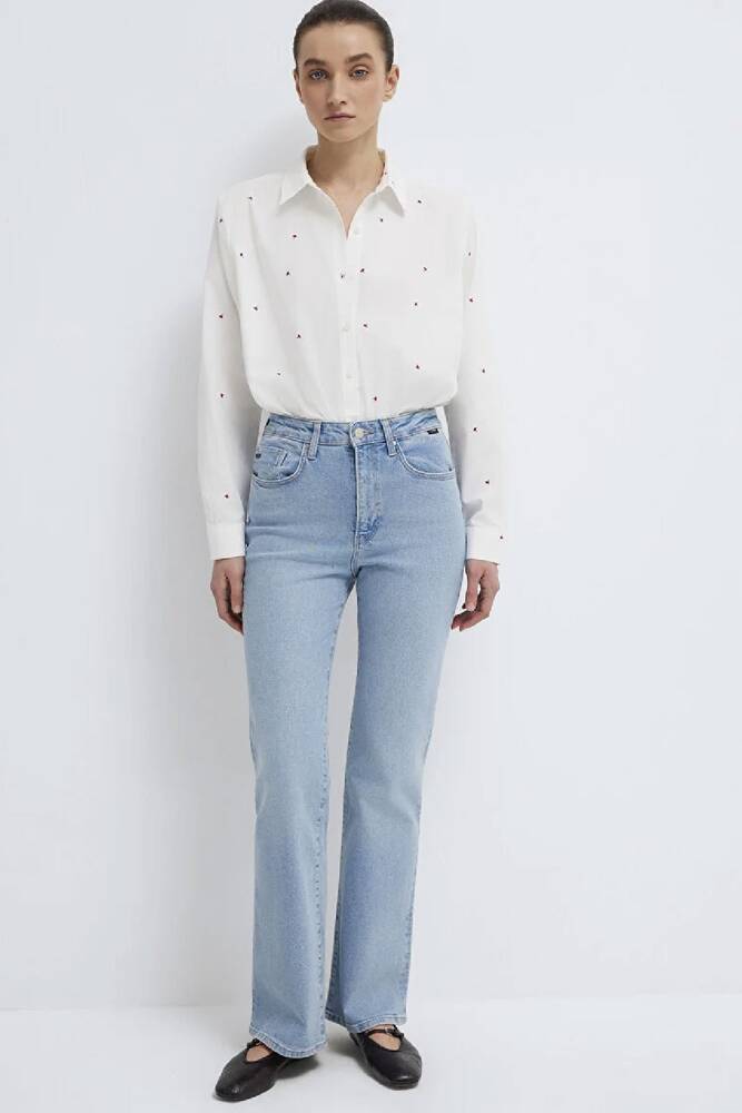 Kadın Uzun Kollu Dokuma Gömlek 1210610-91381 Beyaz 