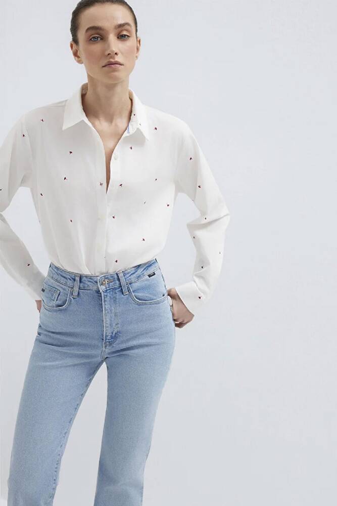 Kadın Uzun Kollu Dokuma Gömlek 1210610-91381 Beyaz 