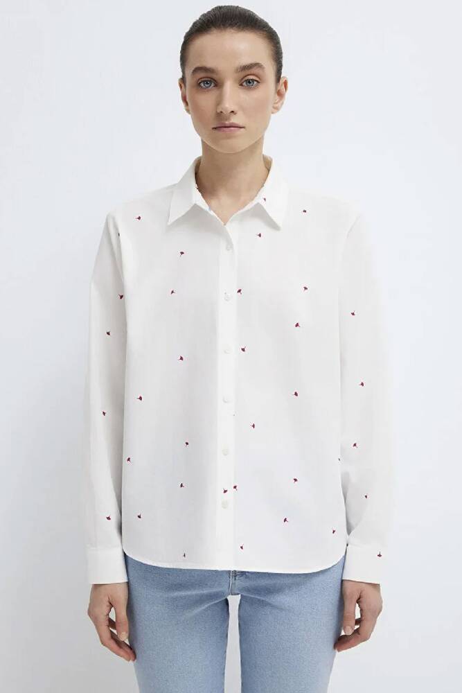 Kadın Uzun Kollu Dokuma Gömlek 1210610-91381 Beyaz 