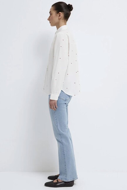 Kadın Uzun Kollu Dokuma Gömlek 1210610-91381 Beyaz - Thumbnail