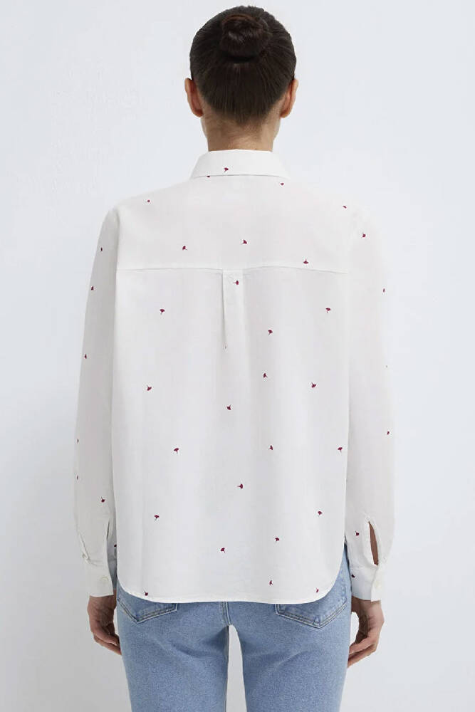 Kadın Uzun Kollu Dokuma Gömlek 1210610-91381 Beyaz 