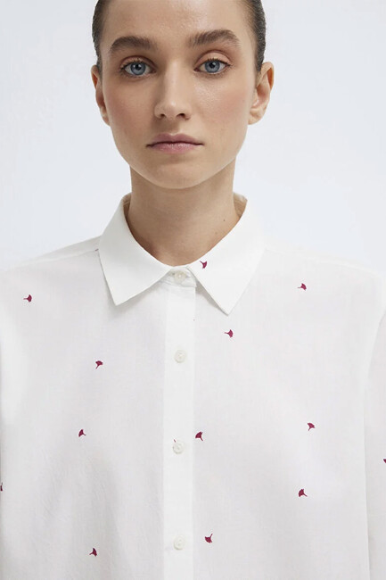 Kadın Uzun Kollu Dokuma Gömlek 1210610-91381 Beyaz - Thumbnail