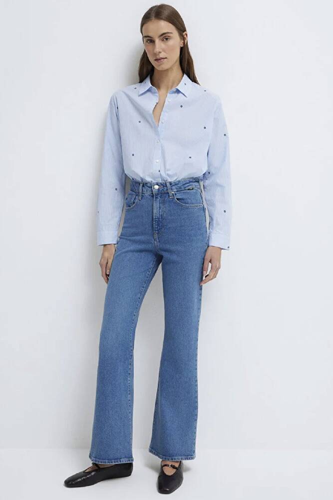 Kadın Uzun Kollu Dokuma Gömlek 1210610-91382 Mavi 