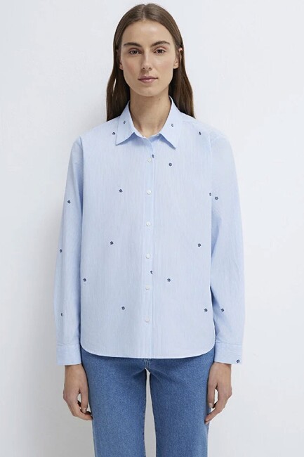 Kadın Uzun Kollu Dokuma Gömlek 1210610-91382 Mavi (3)