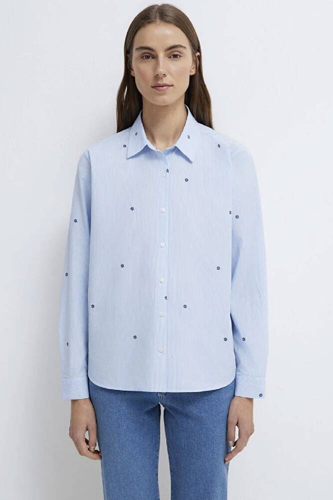 Kadın Uzun Kollu Dokuma Gömlek 1210610-91382 Mavi 