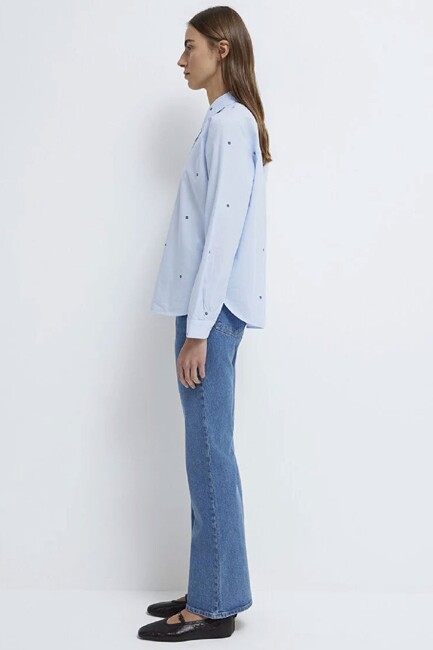 Kadın Uzun Kollu Dokuma Gömlek 1210610-91382 Mavi - Thumbnail