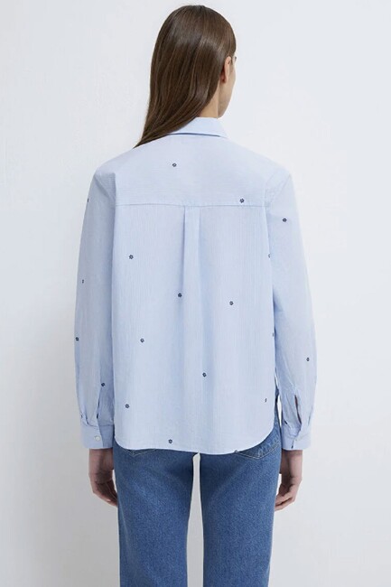 Kadın Uzun Kollu Dokuma Gömlek 1210610-91382 Mavi - Thumbnail