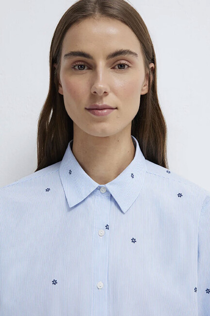 Kadın Uzun Kollu Dokuma Gömlek 1210610-91382 Mavi - Thumbnail