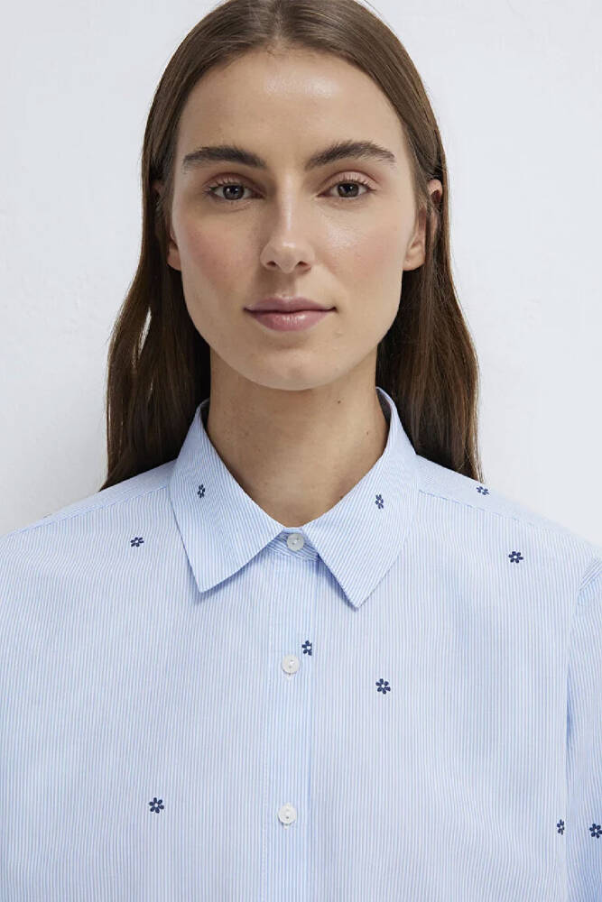 Kadın Uzun Kollu Dokuma Gömlek 1210610-91382 Mavi 