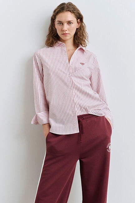 Kadın Uzun Kollu Dokuma Gömlek 1211169-90697 Pembe (1)