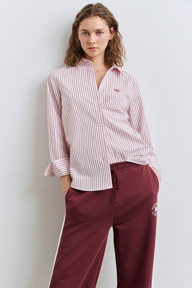 Kadın Uzun Kollu Dokuma Gömlek 1211169-90697 Pembe 