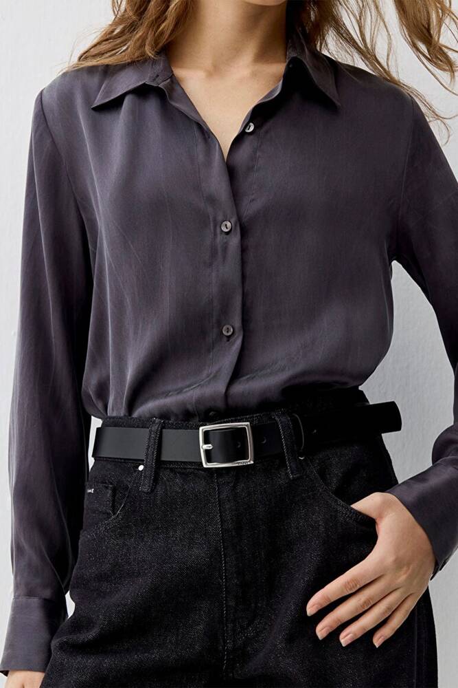 Kadın Uzun Kollu Dokuma Gömlek 1211269-70087 Gri 